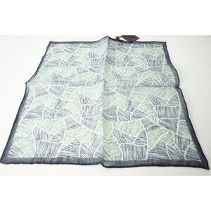 Isaia Emerald Green Navy Blue Leaflet 100% Linen Pocket Square Italy New